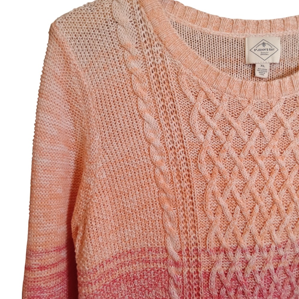 St Johns Bay Women XL Ombre Pink Cable Knit Cotton Acrylic Sweater Long Sleeve - Picture 4 of 10